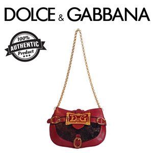 Dolce & Gabbana Leather Logo Plate Crossbody Chain Red